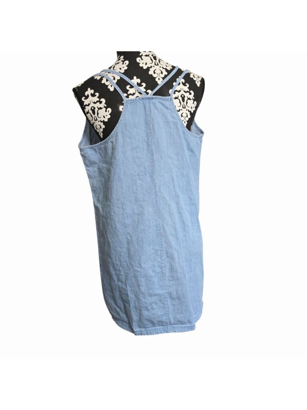 Venus Large Sleeveless Denim Mini Dress Blue Casual Pockets Strappy Back - Picture 2 of 5